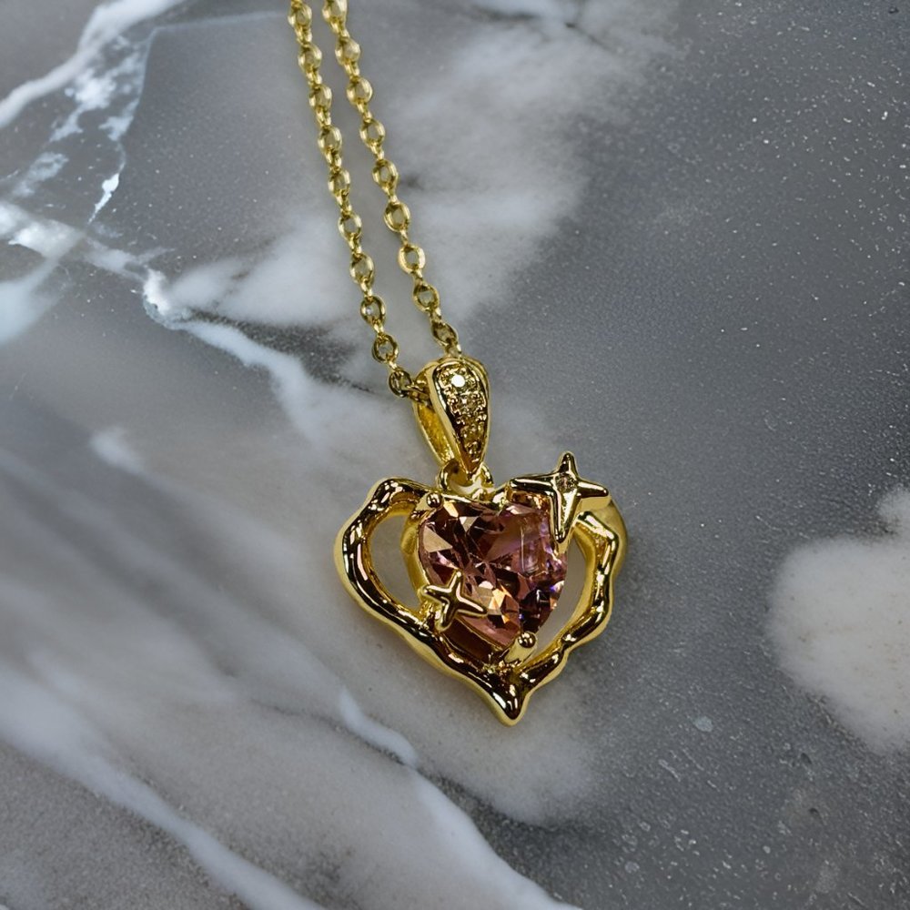 Gold Heard Zircon Pink and Amethyst Pendant Necklace - Picture 4 of 17